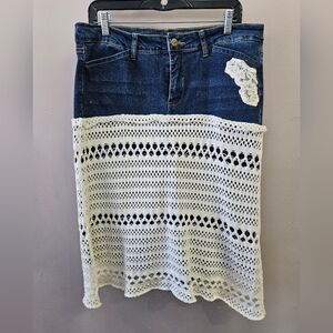 Denim Shorts with White Lace Overlay